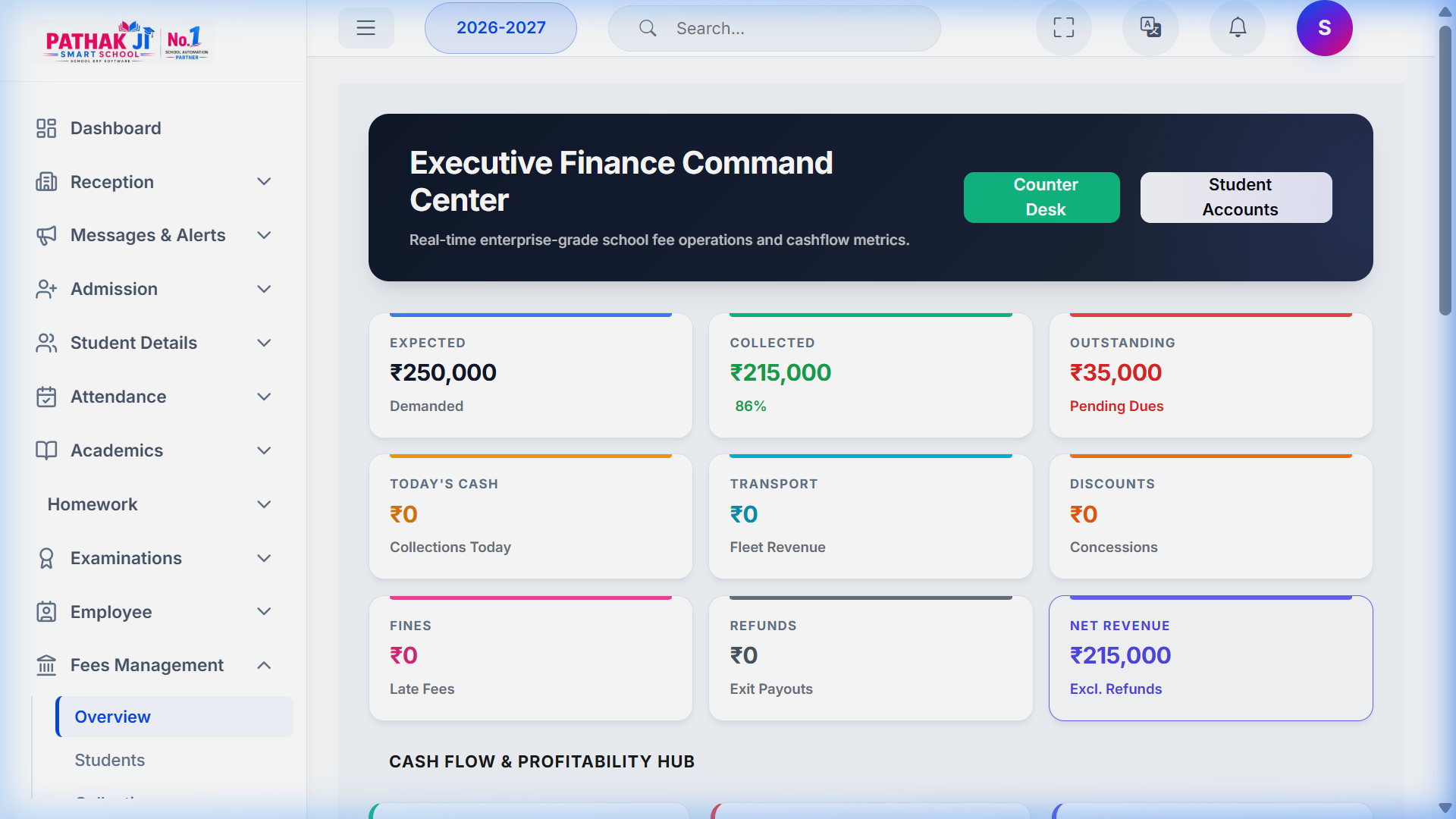 PATHAK JI Smart School ERP Fee Collection Screenshot